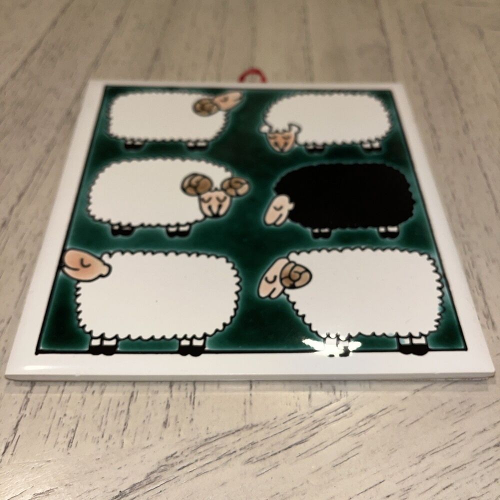 Vintage Sheep Ikon Tile Hand glazed & Fresh Baked Owairaka New Zealand 6” x 6”